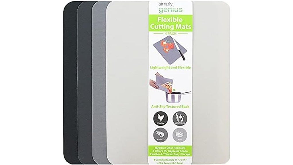 four flexible rectangular mats