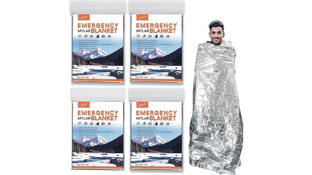 four mylar emergency blankets