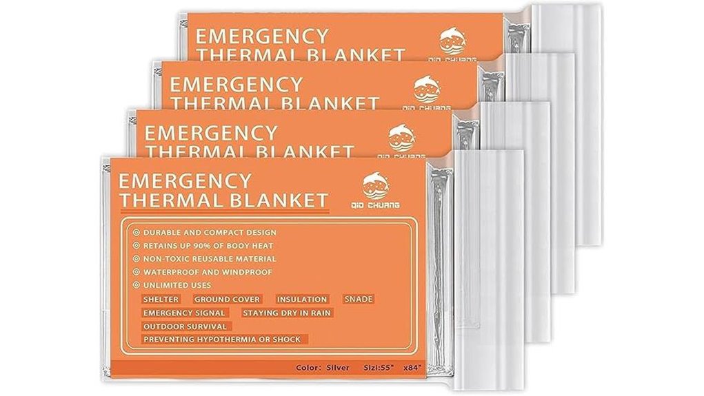 four mylar emergency blankets