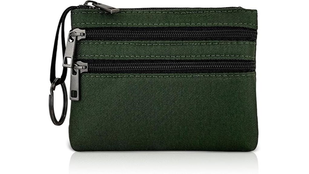 green nylon zipper keychain wallet