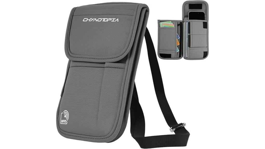 grey rfid waterproof neck wallet