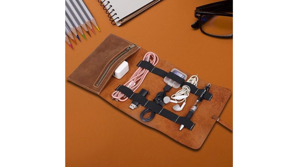 leather travel cable organizer roll