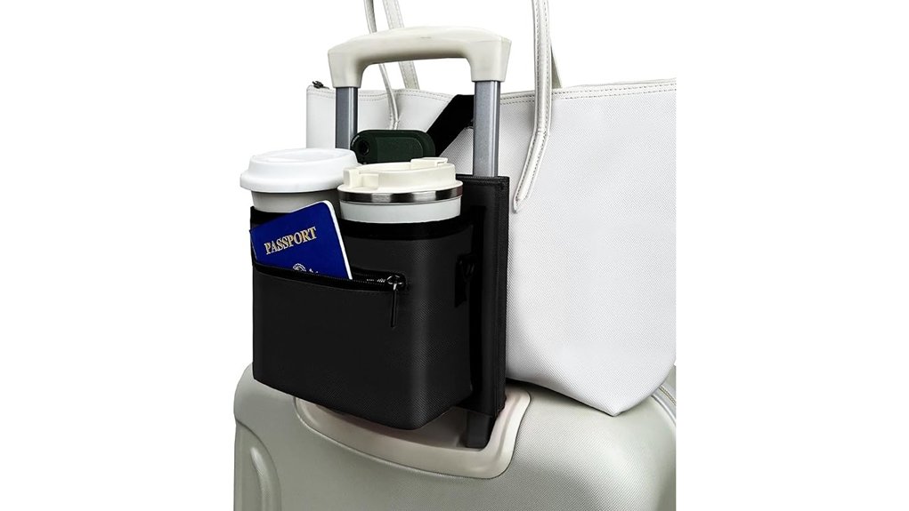 luggage mounted cup and snack holder