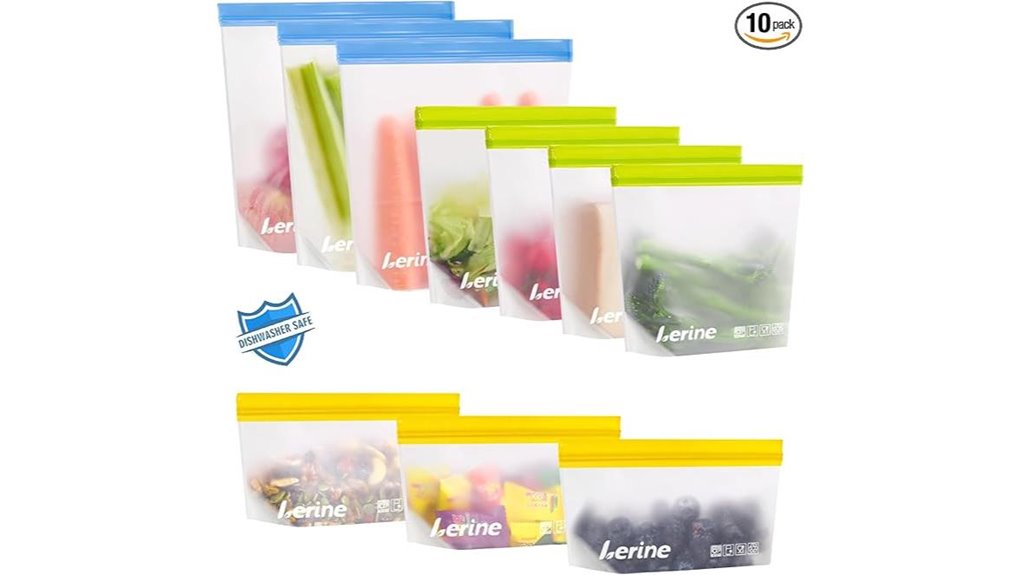 multicolor 10 pack reusable silicone freezer bags