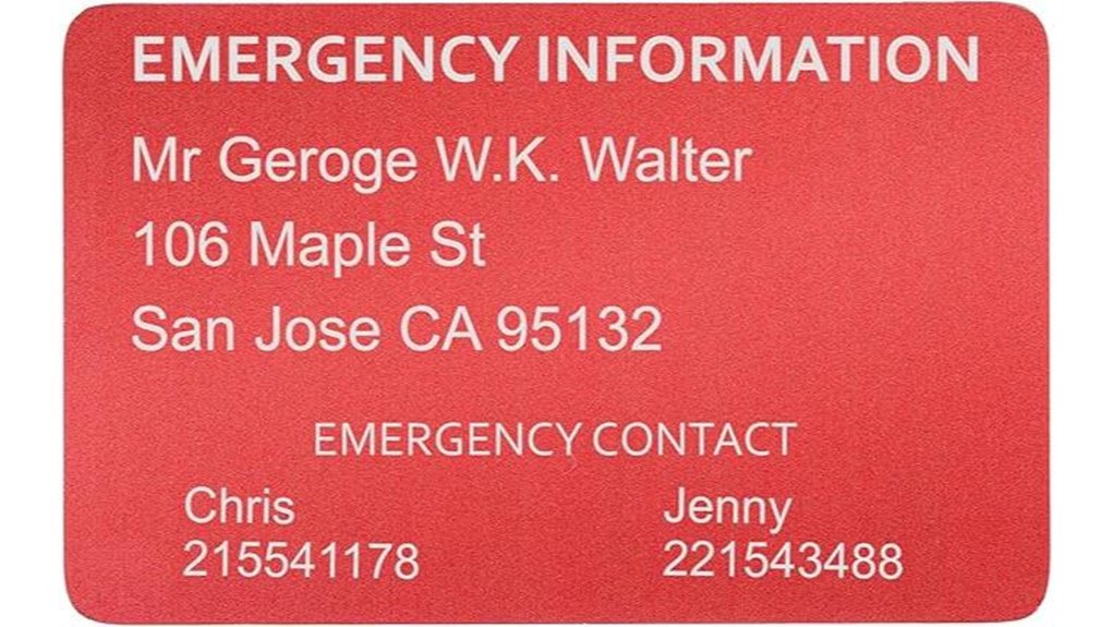 personalized engraved emergency contact card