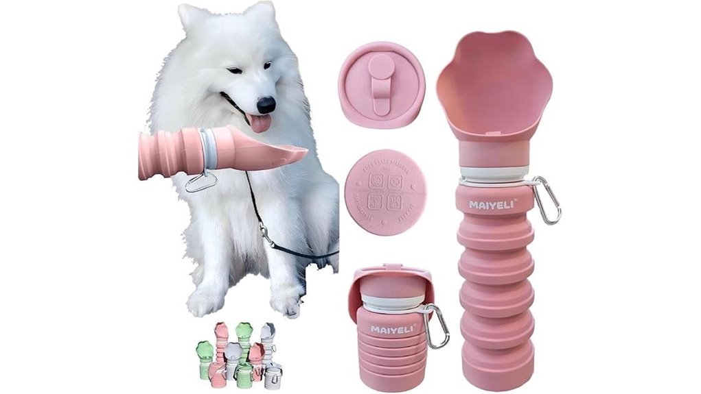 pink collapsible portable dog bottle