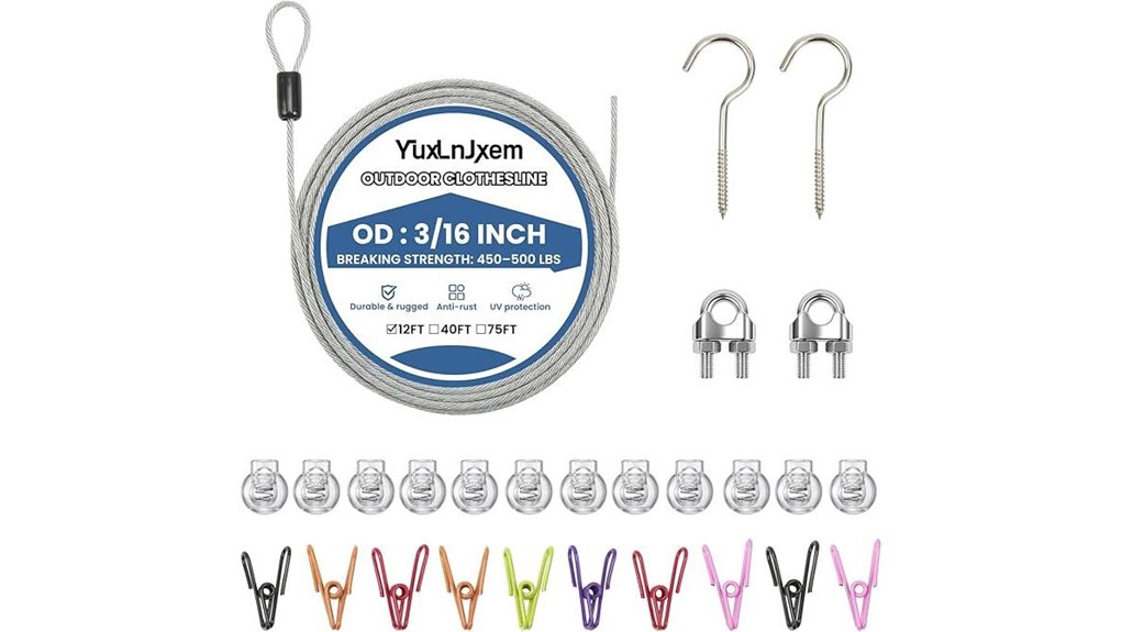 portable 12ft retractable clothesline with 12 clips