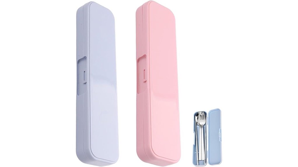 portable blue pink cutlery case