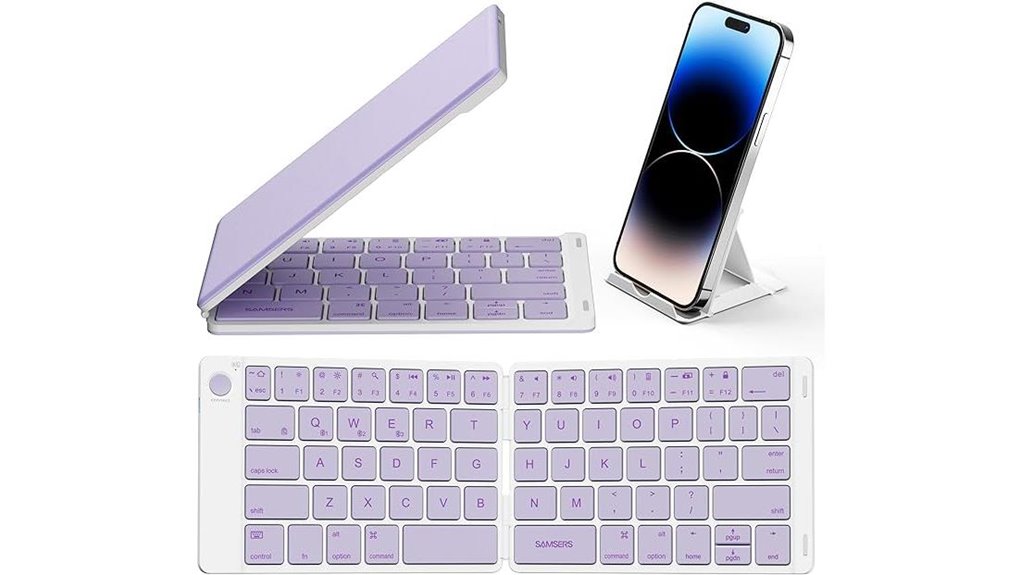 purple foldable rechargeable bluetooth keyboard