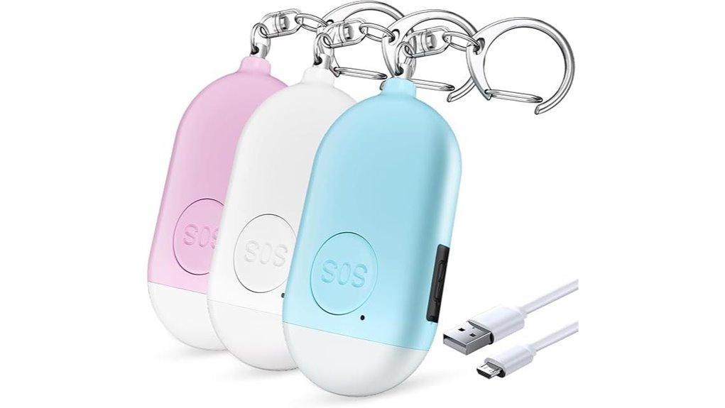rechargeable 3 pack keychain alarms