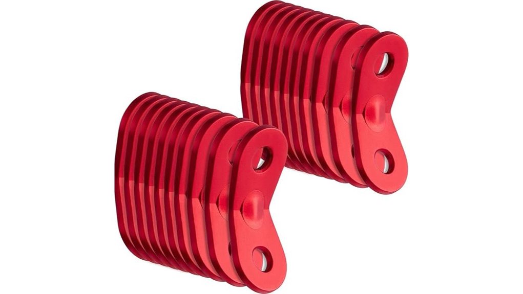red aluminum guyline cord adjusters