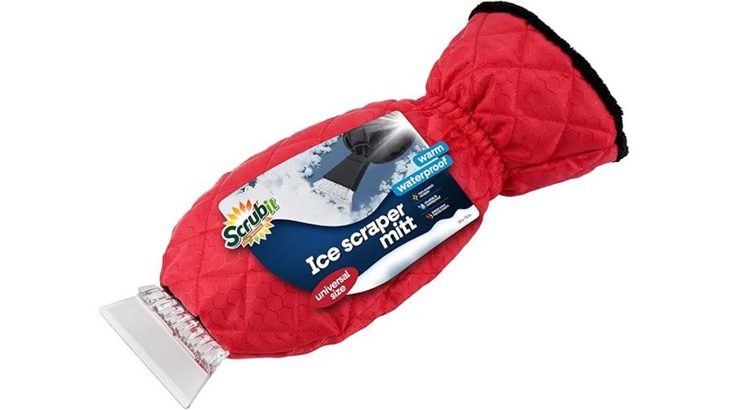 red fleece gloved ice scraper