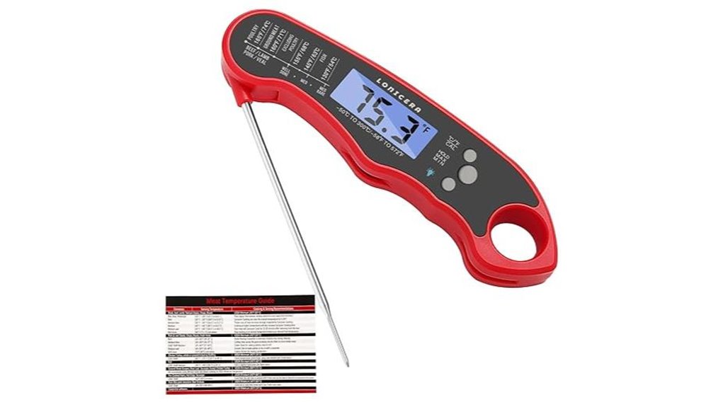 red waterproof instant read meat thermometer