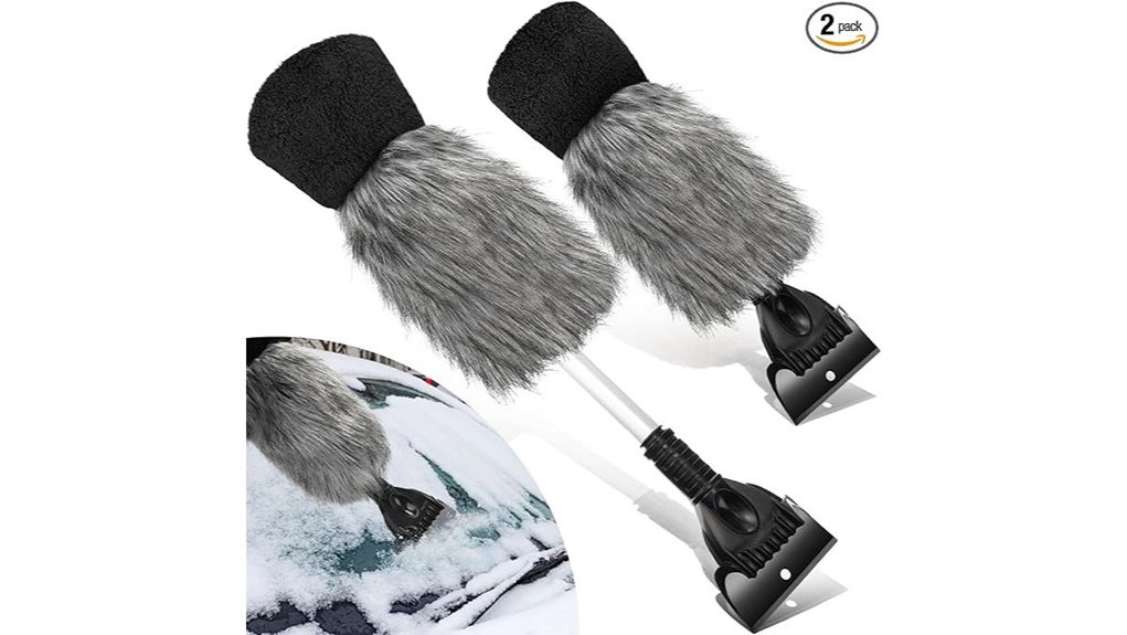 retractable faux fur ice mitts