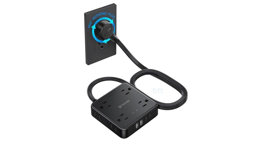 rotating flat plug powerstrip with usb