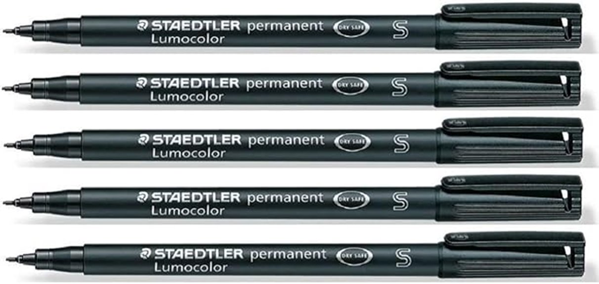 set of five permanent superfine markers