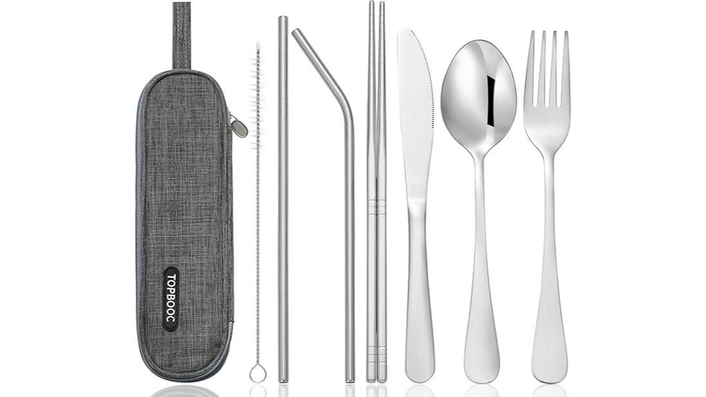 silver 8 piece travel utensils