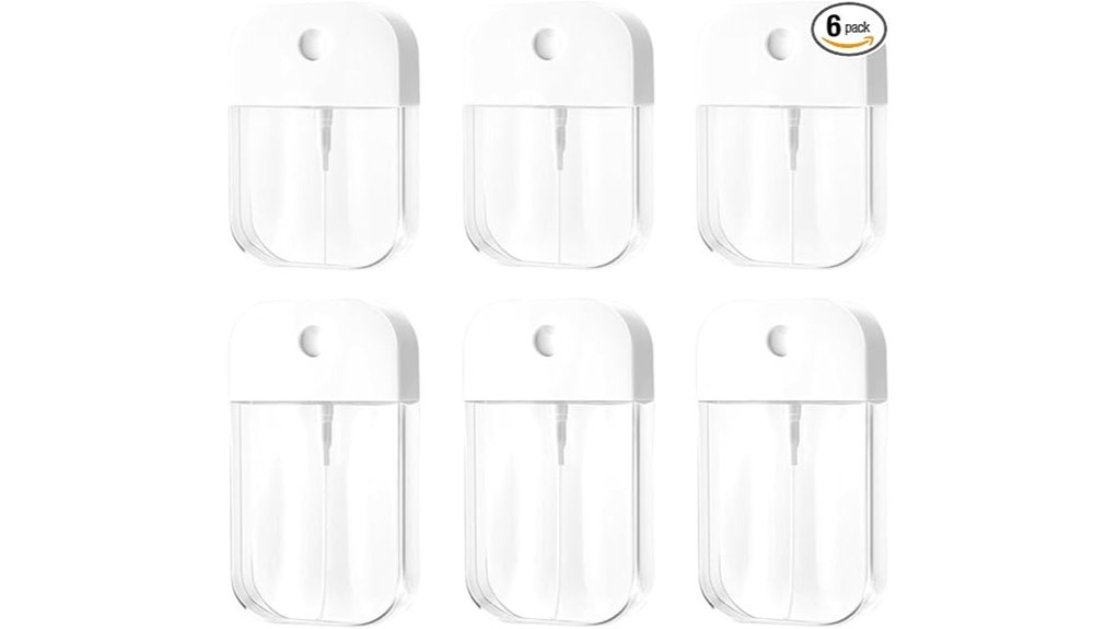 six 50ml 38ml clear bottles
