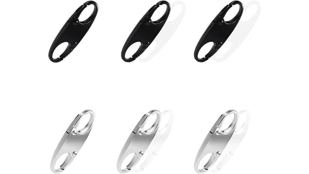 six small black white clips