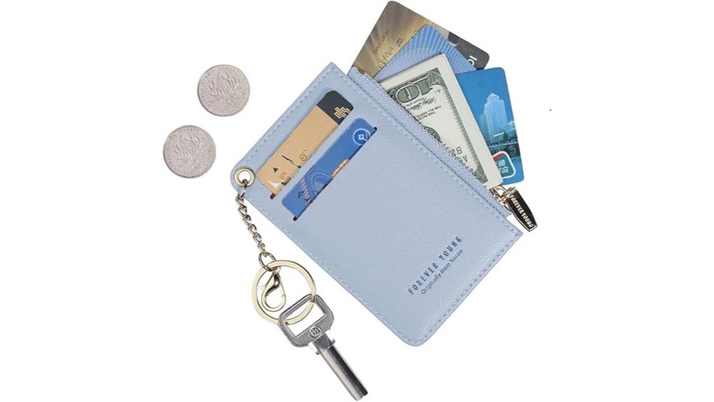 slim leather small wallet with keychain