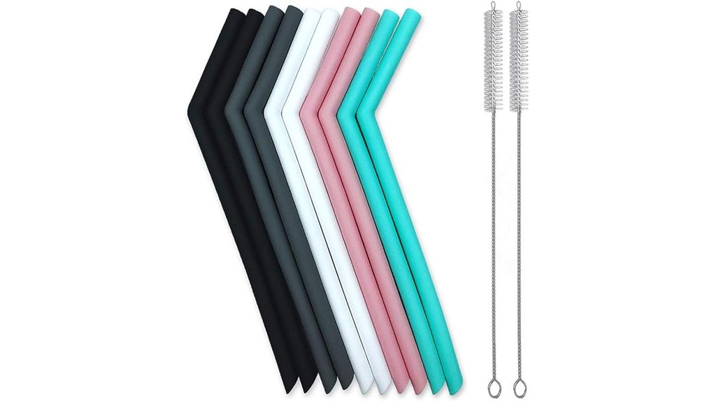 ten large pink silicone straws