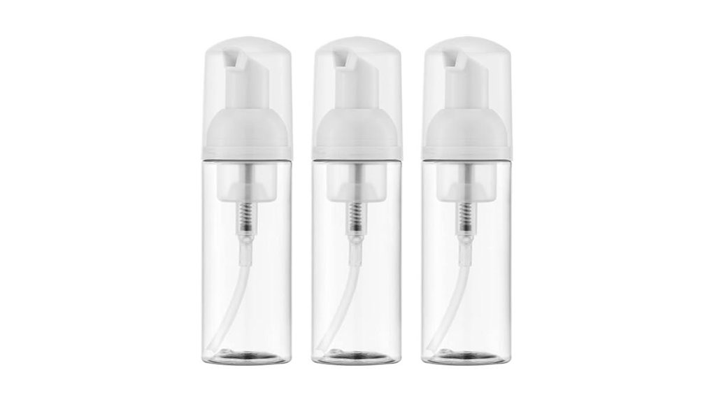 three 2oz clear foam pump bottles