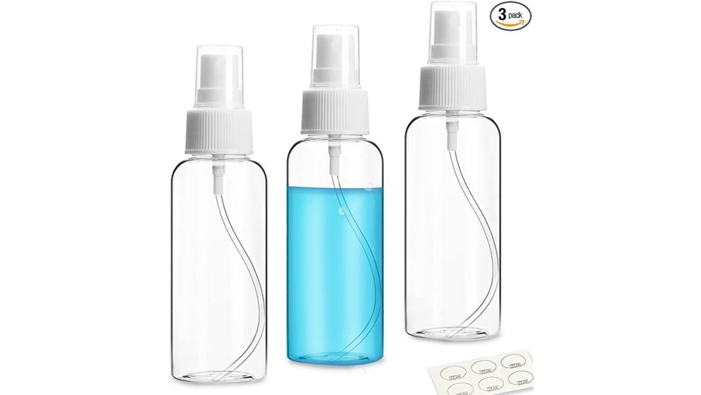 three pack refillable fine mist bottles