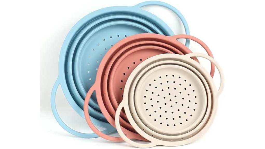 three piece collapsible silicone colander
