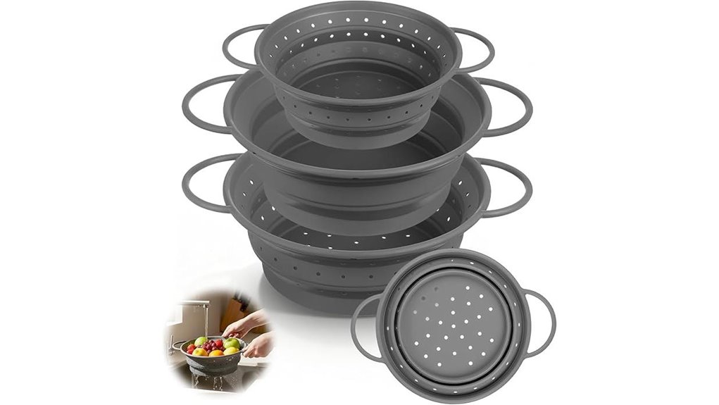 three piece collapsible silicone colanders