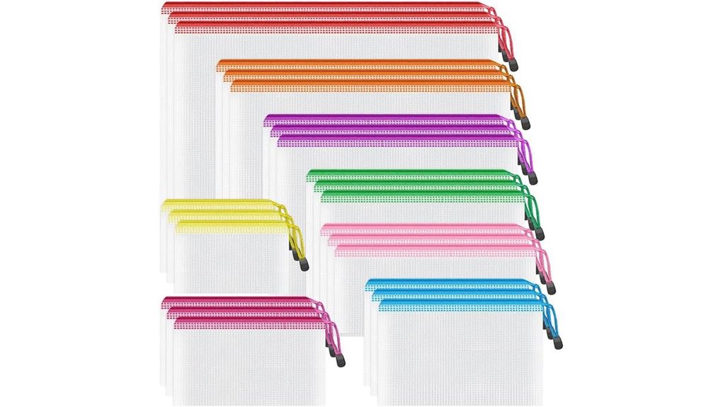 varied size mesh zipper pouches