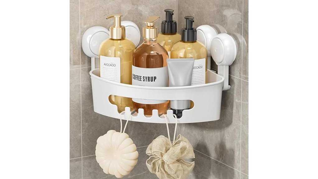 white corner suction shower caddy