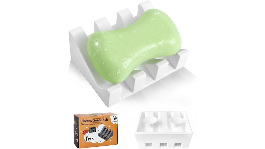 white silicone self draining soapdish